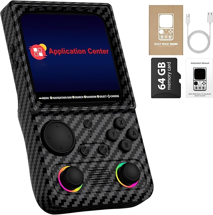 R36TMAX Retro Gaming Console, 4.0'' IPS Screen, Retro Handheld Game Console with 18000+ Classic Games Supports WiFi Networked Fighting and OTG, 4000mAh Battery, with Portable Case(Carbon Black 64GB)