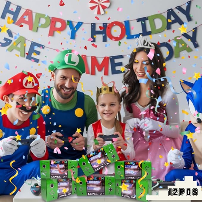 Shescrzionu Video Game Party Favors Boxes 12 PCS-Perfect Gamer Party Favor Boxes with Window, Game On Birthday Decorations Video Game Birthday Decorations,Game Bags,Video Game Gifts Aa14