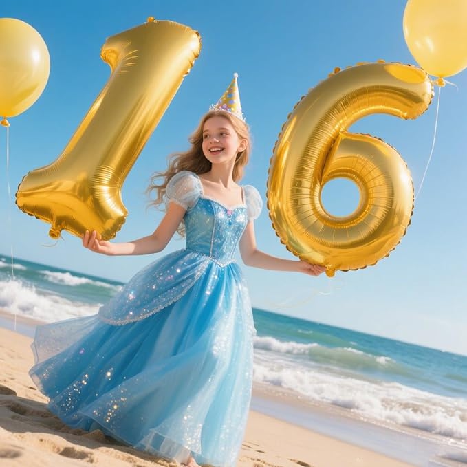 40 Inch Gold Balloon Number 16 Balloon,Jumbo Mylar Foil Helium Balloon for 16 Birthday Digital Balloons for Birthday Party,Wedding Anniversary Party Decorations