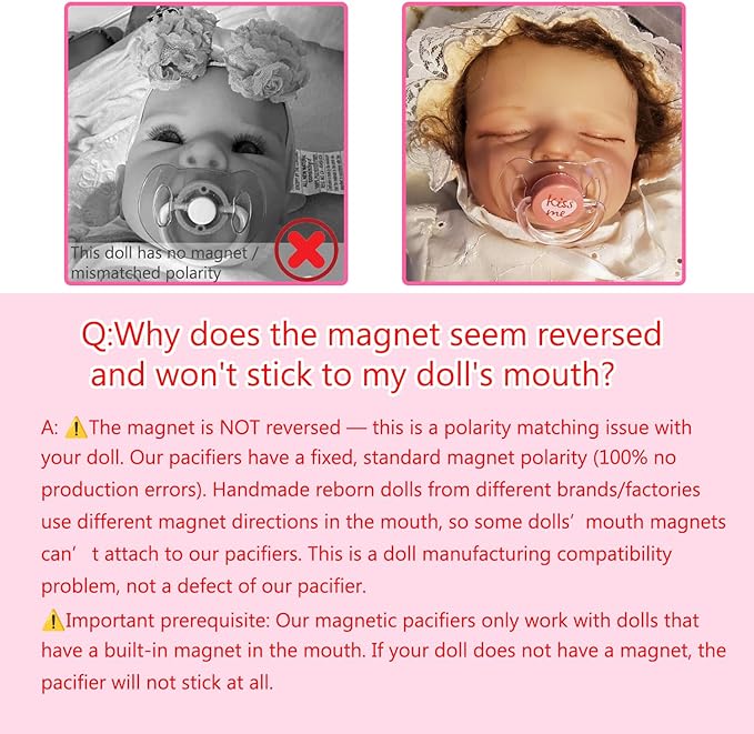 3-Piece Baby Doll Magnetic Pacifier Feeding Set, Realistic Reborn Doll Accessories with Reborn Bottle, Magnetic Doll Pacifier & Cute Animal Pattern Pacifier Clip Pink Pretend Play Toy for Kids Gift