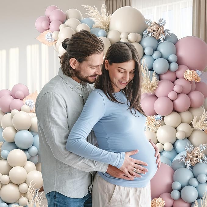 Gender Balloon Garland Arch Kit, Dusty Pink and Blue White Sand Balloons Boho Pink Nude Balloon for Neutral Theme Baby Shower Birthday Bridal Shower Wedding Gender & Reveal Party Decoration