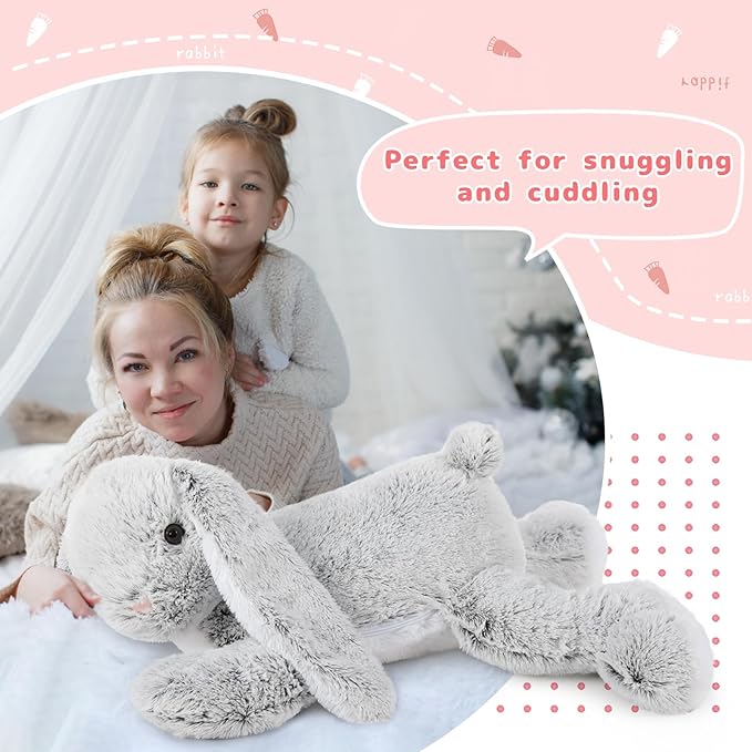 4Pcs Easter Bunny Stuffed Animal- 24" Big Stuffed Bunny Rabbit Plush Toy Gifts for Kids - Cuddly Mommy Bunny Surprise with 3 Small Bunnies Inside