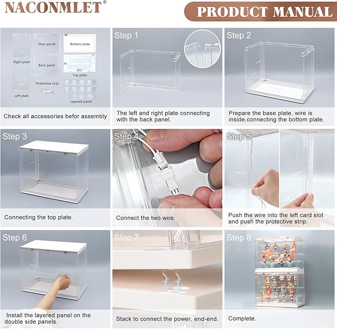 LED Acrylic Display Case 2Pack, Funko Pop & Collectibles -Dustproof Stackable Showcase with Adjustable Shelves & Magnetic Door - Ideal for Mini Figures, Toys & Jewelry Display