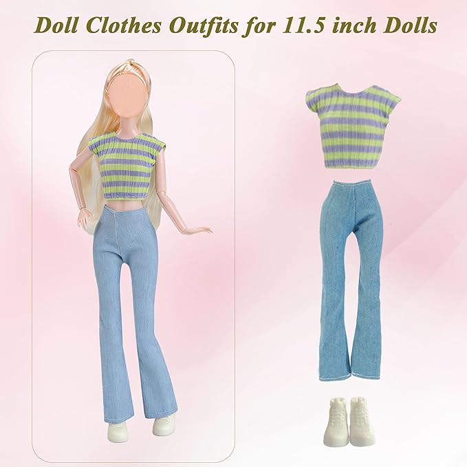 15 PCS Doll Clothes and Accessories, Girl Doll Clothes Including 6 Fashion Sets, 1 Handbag, 1 Suitcase, 1 Glasses, 6 Pairs of Shoes for 11.5 inch Dolls on Christmas