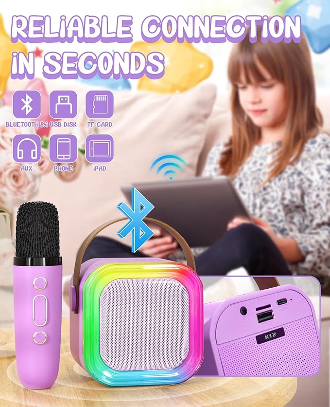 Karaoke Machine for Kids Microphone Wireless Toys Gifts for Teen Girls Age 5-7 Birthday for Kids 4 5 7 9 6 8 10 Year Old Ideas (Purple)