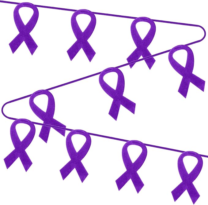 VitalCozy 10 Pcs Ribbon Awareness Banner 13.1 ft Ribbon Garland Cancer Awareness Decor Cancer Free Decorations for Society Events Groups Fundraisers Party Supplies(Purple)