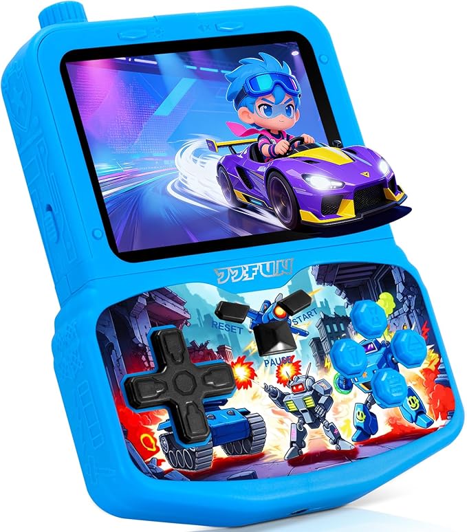 Handheld Game Console for Kids, Preloaded 220 Retro Games, 3.5'' HD IPS Screen Brightness Adjustable, Rechargeable, One-Touch Mute, Best Birthday Gift Toys for Boys Girls 4 5 6 7 8-Blue-Robot-Themed
