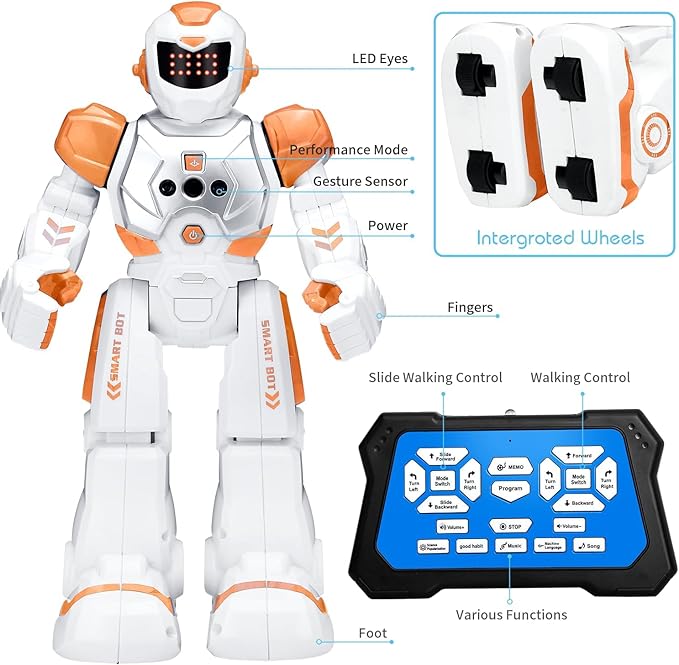 KingsDragon Robots Toy for Kids, RC Gesture Sensing Toy, Interactive Walking Singing Dancing Robot Birthday Presents for Boys Girls Age 6 7 8 9 Years Old,Orange