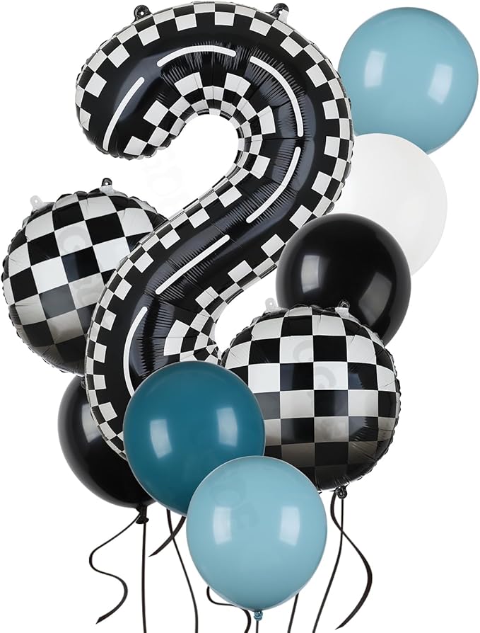 40 Inch Checkered Racetrack Number Balloon 2 Black and White Race Car Balloon Bundle Blue Black Race Car Latex Balloon Boy Two Fast Race Car 2nd Birthday Race Car Theme Party Decor Supplies 21 Pcs Kit