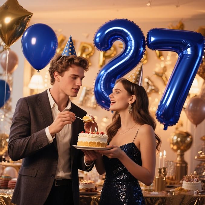 40 Inch Navy blue Number 27 Digital Balloon,Jumbo Mylar Foil Helium Balloon for 27 Balloons for Birthday Party,Wedding Anniversary Party Decorations