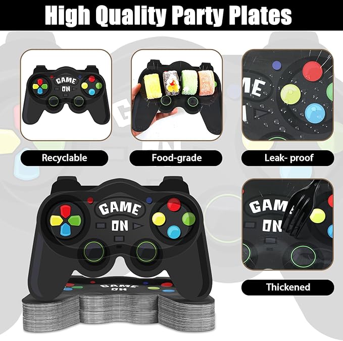 CHUNNIN 50 PCS Video Games Party Plates Gaming Dessert Disposable Plates for Kids Video Game Themed Party Supplies Game On Paper Tableware Birthday Decorations Supplies