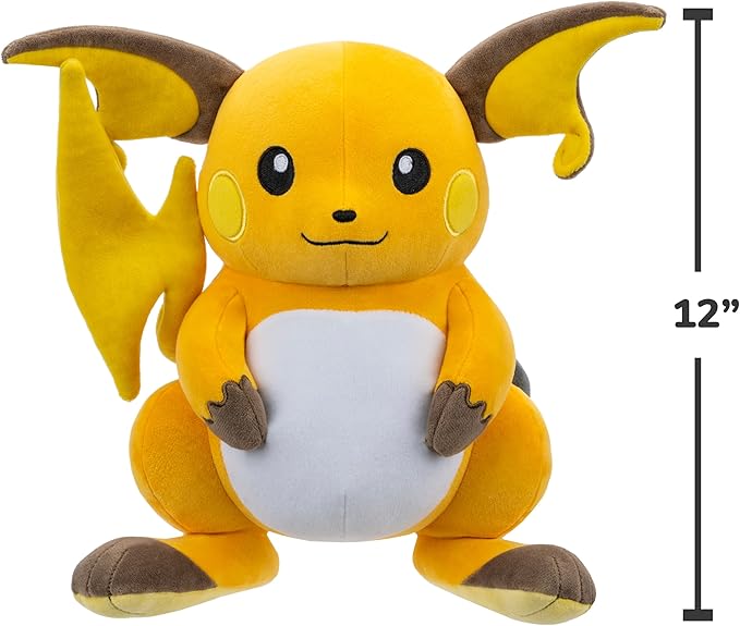 Pokemon 12" Large Raichu Plush - Officially Licensed - Pikachu Evolution Figure - Authentic Soft 12-Inch Stuffed Animal Toy - Gift for Kids, Boys, Girls - 2+