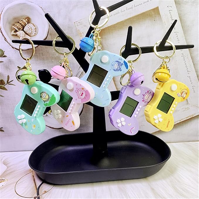 Retro Classic Game Console Pendant Keychain Playable Electronic Miniature Handheld Mini Games Machine with Keychain Ring Gift (U5)