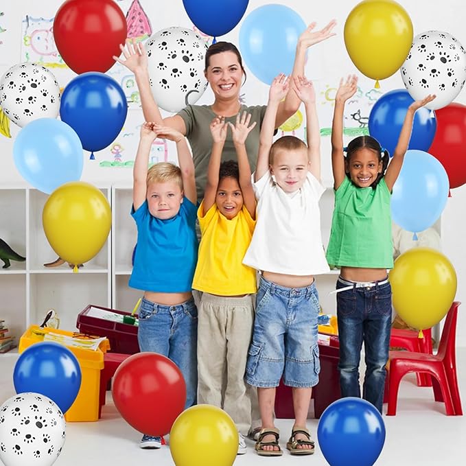 Dog Paw Balloons, 12 Inch Dog Paw Print Latex Balloons Red Yellow Blue Royal Blue Paw Balloon for Puppy Paw Themed Boy Birthday Party Decorations Supplies