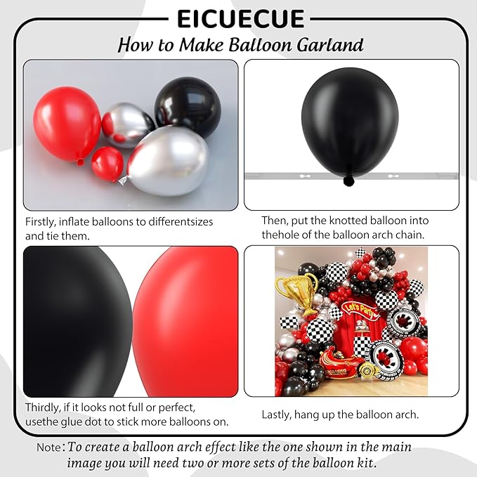 Race Car Balloons Arch Kit -Trophy, Flags, Cars, Tire, Checkered, Wheels and Red Black Silver Balloon Garland Kit for Racing Car Theme Two Fast 2nd One Theme 1st Boy Birthday Party Decoration