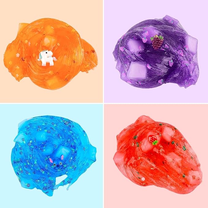 9 Pack Jelly Cube Slime Kit Party Favor, Crunchy Clear Crystal Games for Girls and Boys, DIY Birthday Boba Easter Gift for Kids, Cute Charm Soft Non-Sticky Stress Relief Toys