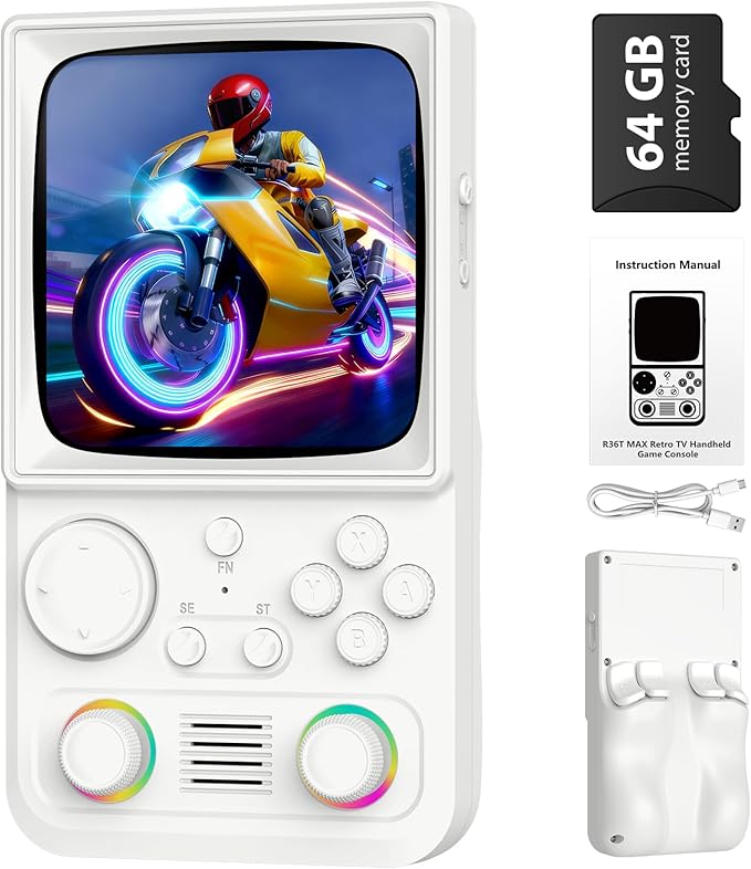 R36TMAX Upgraded Retro Handheld Game Console with 4000mAh Battery, 4.0'' IPS Screen, Retro Gaming Console with Portable Case, Supports WiFi Networked Fighting and OTG (Classic White)