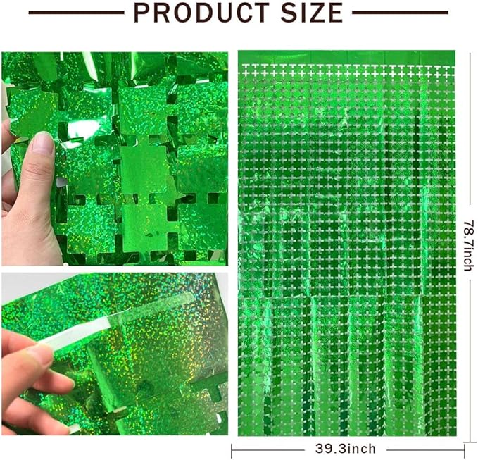 Square Tinsel Curtain Party Backdrop - 5pcs Glitter Foil Fringe Curtain Party Decor Green Photo Booth Backdrop Streamers for Halloween, Christmas, Birthday, Graduation, Wedding Party Decorations
