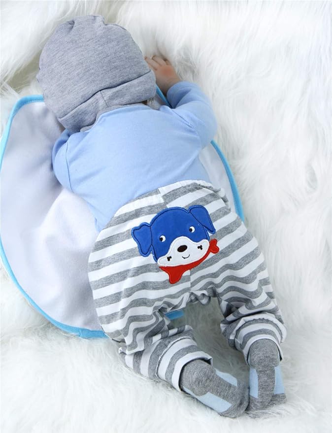 MAIHAO Reborn Baby Doll Clothes for 17-22 Inch Newborn Baby Dolls Clothing Boy Outfit Accessories【Puppy Pattern 4pcs Set 】