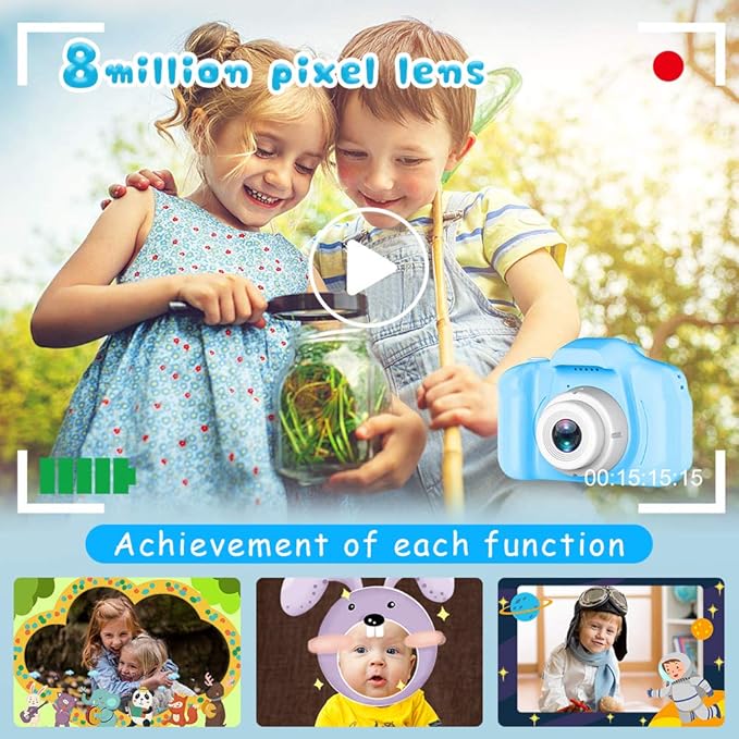 Seckton Kids Selfie Camera for Boys Age 3-9 Blue & Digital Video Cameras with Flash for Kids 6-10, Portable Camera Toy 3 4 5 6 7 8 9 10 Year Old Boys Girls Black