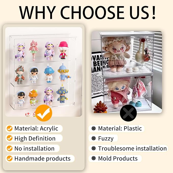 Acrylic Display Case - 3 Layer Clear Display Case for Funko Pop Action Figures - Wall Mounted or Desktop Dustproof Display Cabinet Shelf for Collectibles Mini Toys