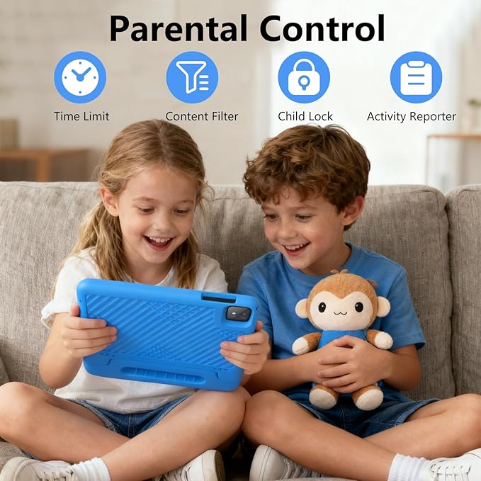 Kids Tablet 11 inch Android 15 20GB + 128GB Octa-Core 8000mAh Todder Tablet with Drop-Proof Case, Parental Control, WiFi 6 and Bluetooth, Blue