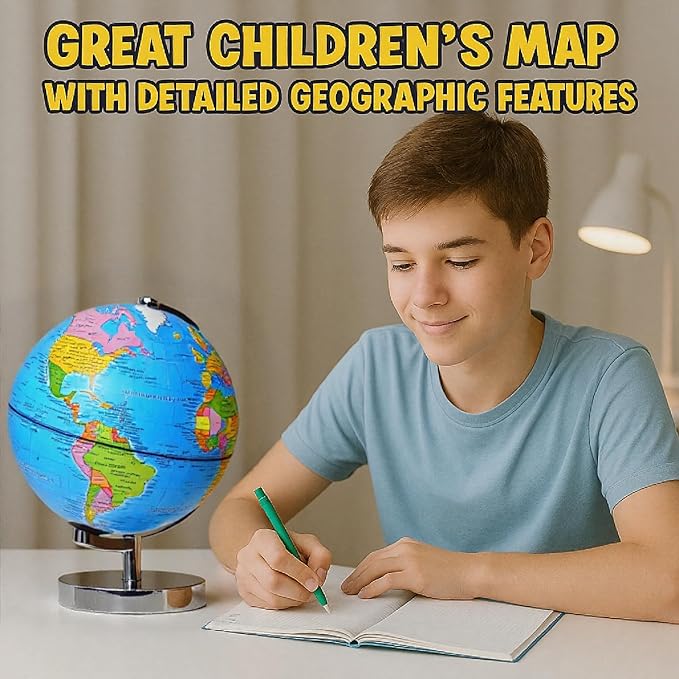 3-in-1 Illuminated World Globe for Children and Adults with Constellation Map, Color Changing Lamp for Learning & Education, Night Light for Kids Room and Desk Decor