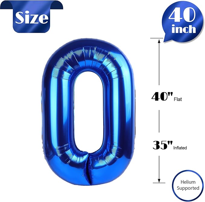 Navy Blue Number Balloon 40 Inch, 0 Number Balloons, 10 20 30 40 50 Numbers Balloon Birthday Decorations, Blue Party Supplies for Boy Men