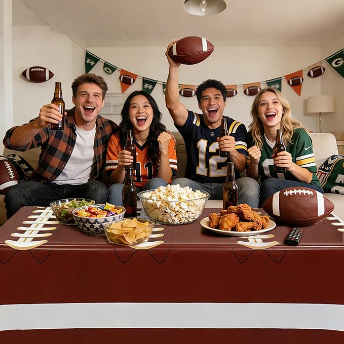 Accevo Football Party Decorations Disposable Tablecloth Plastic Touchdown Table Cover, Game Day Theme Table Cloth, Perfect for Football Birthday Party Supplies 54 X 108Inch, 2 Pack