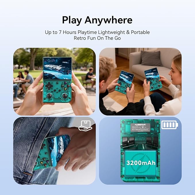RG35XX Pro - Retro Handheld Game Console, 3.5-Inch IPS Screen, Linux OS, 64GB Card, 3200mAh Battery, WiFi & Bluetooth, HDMI Output, Includes Screen Protector & Keychain (Transparent Teal)