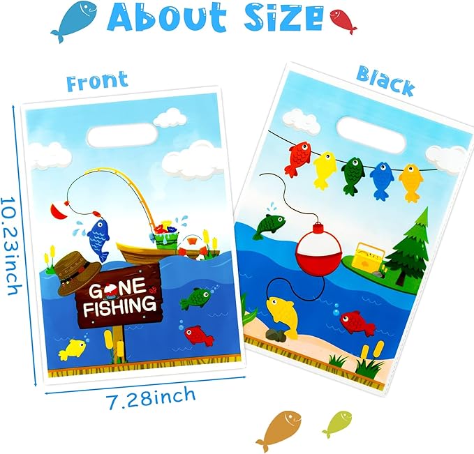 50Pcs Little Fisherman 1st Birthday Party Bags Gone Fishing Goody Candy Treat Plastic Gifts Bags Gone Fishing The Big One Birthday Party Decorations Supplies Decor for Kids