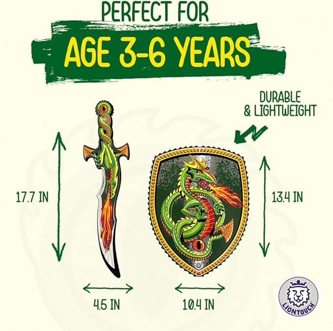 Liontouch - Dragon Slayer Foam Sword & Shield Set - 3+ Years | Pretend Play Toy Weapons for Toddlers & Kids in Fantasy Style | Made of Durable & Safe Foam | Battle Accessories for Dress Up & Costumes