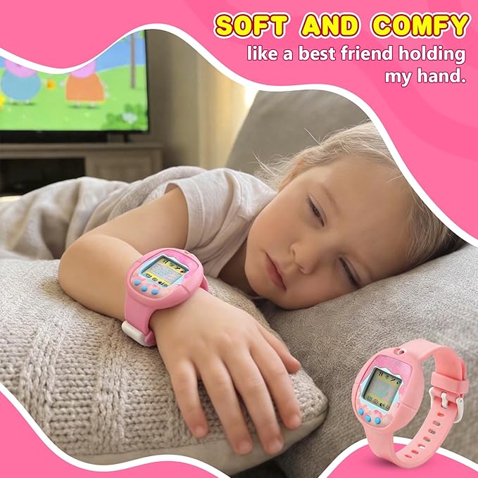 Soft Silicone Wristband for Tamagotchi Original, for Gen 1/2, Neon, Retro Flowers, 90s, Fresh Strawberry, Adjustable Anti-Drop Strap for Kids, Teens, Adults, Parents & 90s Nostalgia Lovers (Pink)