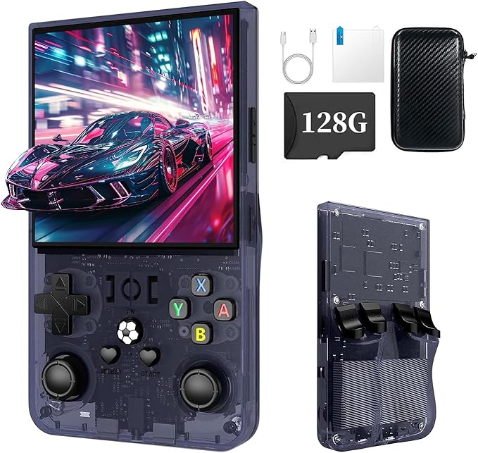 R36MAX Retro Game Console (R36S New Upgrade) - 4K HD 4.0" IPS Screen, 128GB Preloaded 22,000+ Retro Games, Open-Source Linux System, 4000mAh Rechargeable, Portable Video Games (Gray 128G)