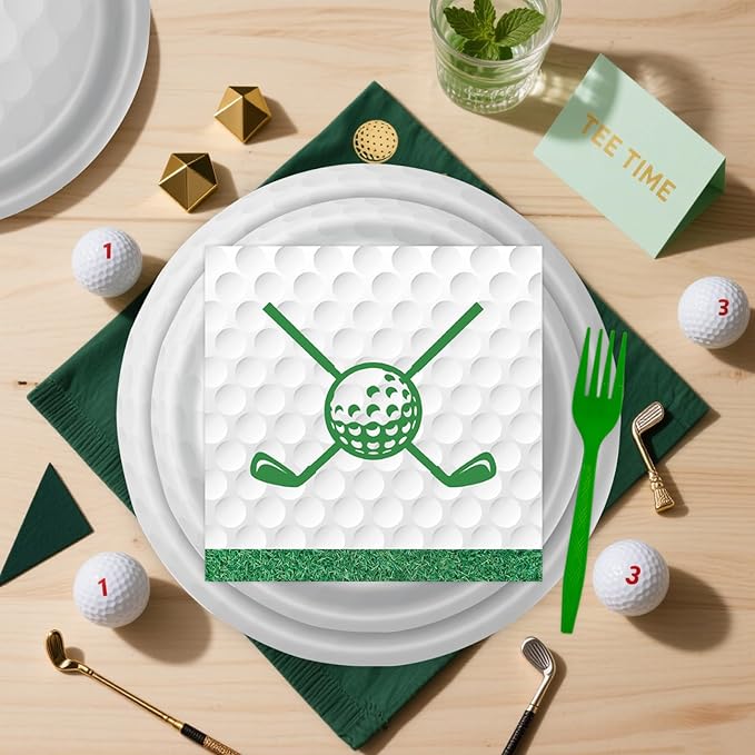 96 Pcs Golf Plates and Napkins Party Supplies, Golf Ball Birthday Paper Plates Napkins and Forks Disposable Tableware Set for Sports Theme Party Decorations Serves 24 (Golf)
