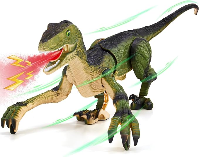 Remote Control Dinosaur Toys for Kids, Dinosaur Toys for Boys Big Walking Velociraptor Dino with Light Sound and Spray Stream Birthday