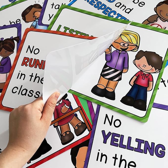 Lachilly 15 Sheets Classroom Rules Educational Poster for Preschool, Home, Middle and High School Classroom Wall Decoration, Language Arts Charts, Toddler Learning Toys, Bulletin Board Set