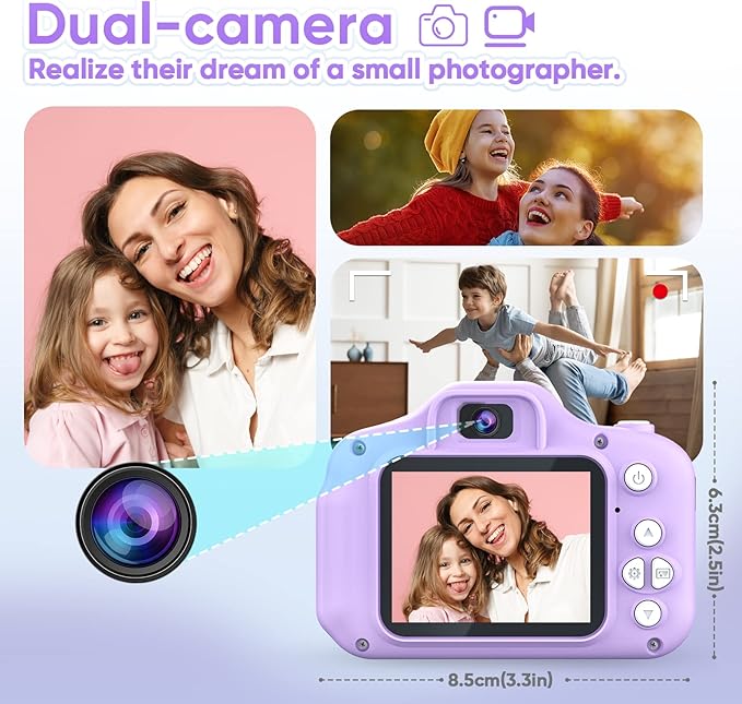Seckton Kids Selfie Camera Christmas Birthday Gifts for Kids Age 3-10 Purple White & Kids Camera Instant Print Toddler Portable Travel Toy for 4 5 6 7 8 9 10 Year Old Boys Girls Green