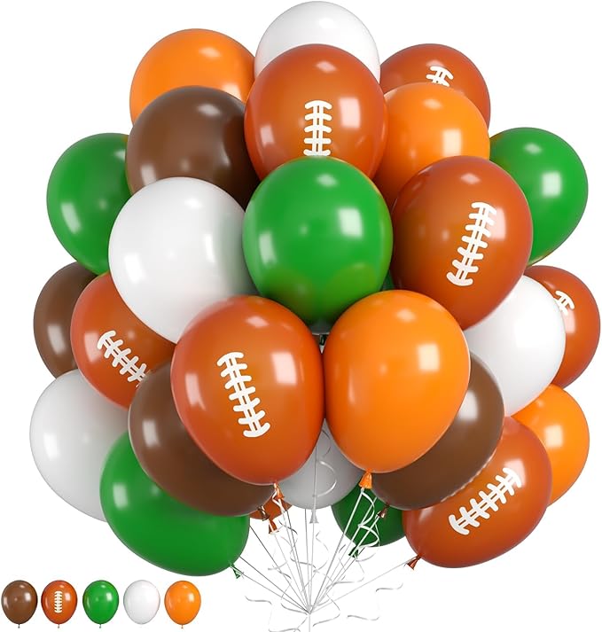 Football Balloons, Soccer Balloons with Orange Brown Green White Latex Balloons Football Prints Balloons, Sports Theme Birthday Decorations Game Day Party Supplies for Sports Theme Party