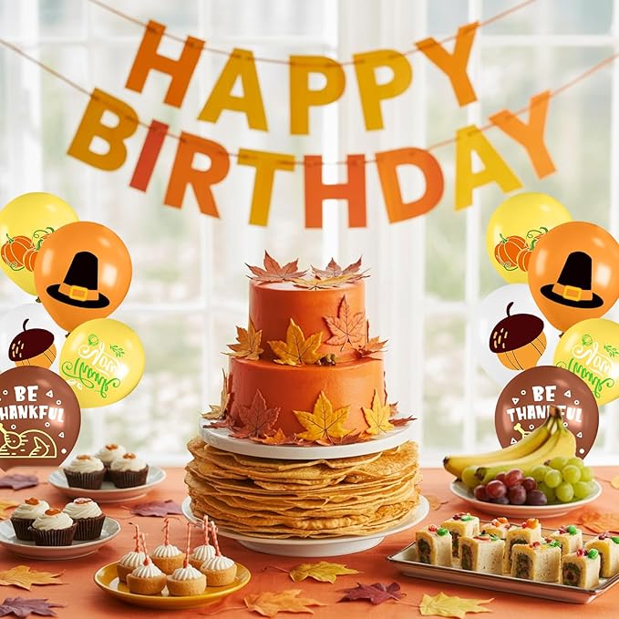 Thanksgiving Balloons, 12 Inch Brown Yellow Burnt Orange Coffee White Pumpkin Turkey Autumn Latex Balloons for Fall Thanksgiving Harvest Birthday Party Baby Shower Decorations