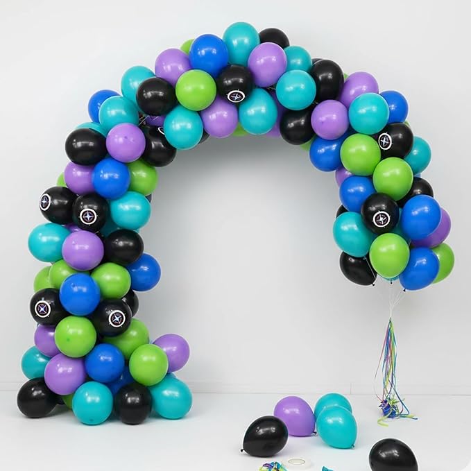 Green Purple Teal Balloons, 50Pcs 12 Inch Fruit Green Purple Royal Blue Teal Black Balloons for Boys Men Game Theme Birthday Party Decorations Boy Baby Shower Supplies