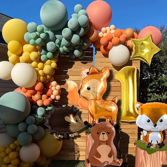 Forest Animals Jungle Birthday Decoration for Boy & Girl - Orange Brown Balloon with Happy Birthday