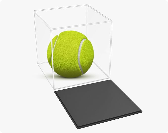 Clear Acrylic Display Case with Matte Black Base, Preassemblyed Dust-Proof Showcase, Single-Piece Clear Box for Collectibles (4x4x4 inch)