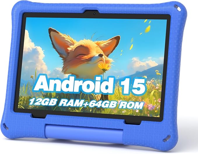 Kids Tablet: 10 Inch Android 15 Tablet for Kids, 64GB Octa-Core 6000mAh Battery, WiFi 6, Pre-Installed Kids Apps, Parental Control with EVA Protective Case – Ideal Gift for Toddler, Blue
