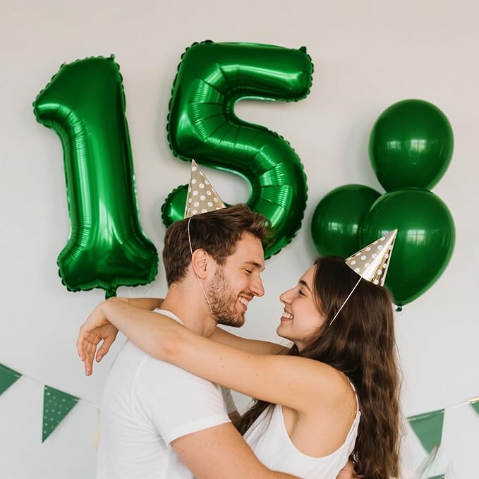 40 Inch Green Number 15 Digital Balloon,Jumbo Mylar Foil Helium Balloon for 15 Balloons for Birthday Party,Wedding Anniversary Party Decorations