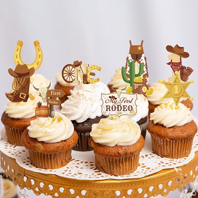 My First Rodeo Decorations Boy - Wxiben 36PCS First Rodeo Birthday Decorations Boy Cowboy Hats Cupcake Toppers Cowboy Birthday Brown Cupcake Pick Decor Western Theme 1st Birthday Party Supplies