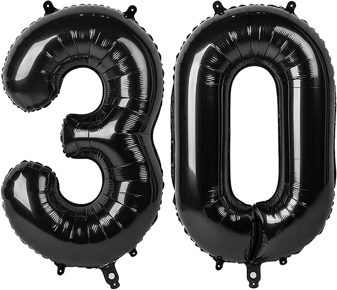 Black Number 30 Balloon 40 inch, 30 Number Balloons, 30th Black Birthday Decorations, 30 Year Old Women Men Party Supplies