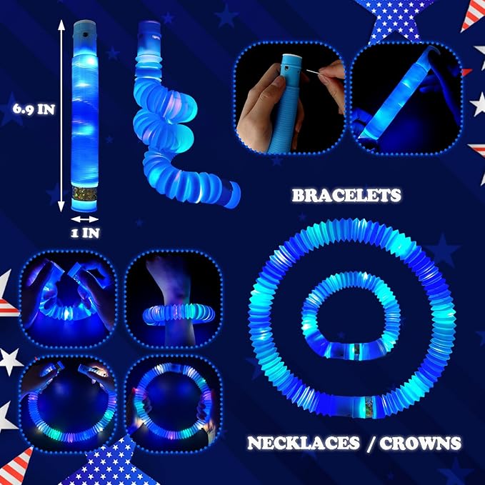 12-24 PCS Blue Glow Sticks for Kids,Light Up Pop Tubes Party Favors for Toddlers,Goodie Bag Stuffer Fillers,Birthday Easter Mardi Gras Parade Throws Non Candy Treats Prizes Toys Gifts for Boys Girls