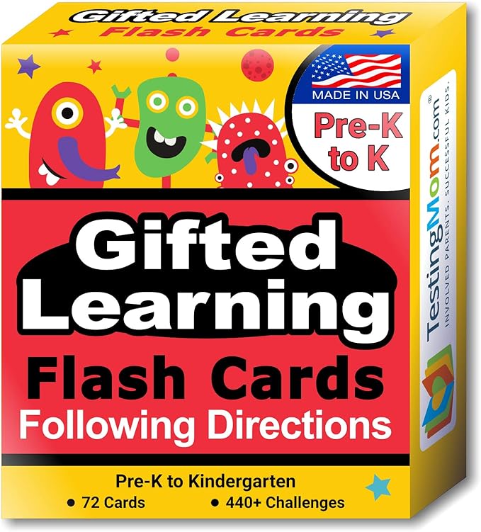 TestingMom.com Gifted Learning Flash Cards Following Directions for Pre-K to Kindergarten Educational Practice for CogAT, Iowa Test (ITBS), OLSAT, NYC Gifted and Talented, WPPSI, AABL