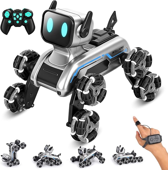 HuiJuKeJi Interactive Robot Dog RC Stunt Car, Gesture Sensing & 2.4Ghz Remote Control Cars, Mecanum Wheels, LED Eyes with Music, Rechargeable for Extended Indoor/Outdoor Fun, Gift for Kids 6-12